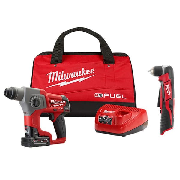 Milwaukee M12 FUEL 12V Lithium-Ion Brushless Cordless 5/8 in. SDS-Plus Rotary Hammer Kit with Right Angle Drill