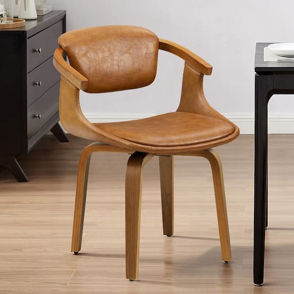 Art Leon Iva Brown Faux Leather Arm Chair with Swivel (Set of 1)