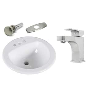 19 in. Round Top Mount / Self Rimming / Drop in Ceramic Sink with Brushed Nickel Bathroom Faucet /Pop-up Drain Combo