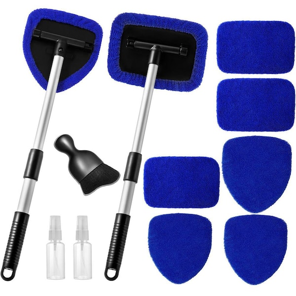 11-Piece Car Windshield Cleaner Kit with Extendable Handles, 6-Microfiber Pads, 2-Spray Bottles, and Interior Brush