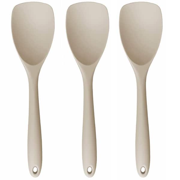 Heat Resistant Silicone Spoon Spatula Set Seamless Non-Stick Flexible Baking Mixing Tool Kahki 3 Pack