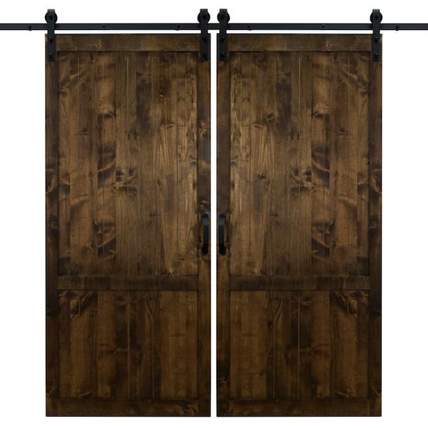Dogberry 42 in. x 84 in. Dark Chocolate Country Vintage Wood Double Sliding Barn Door with Hardware Kit