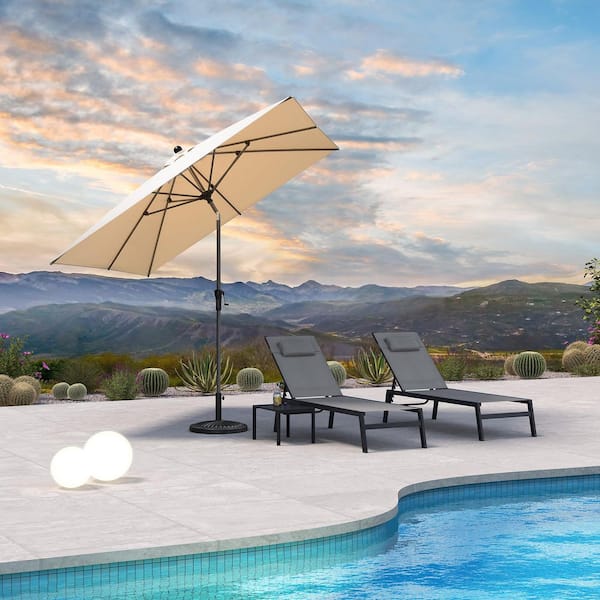 8 ft. Square Aluminum Crank and Tilt Outdoor Patio Market Umbrella in Beige