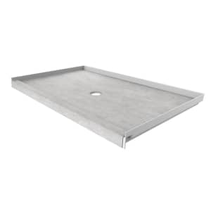 60 in. L x 36 in. W Single Threshold Alcove Shower Pan Base with Center Drain in Tundra