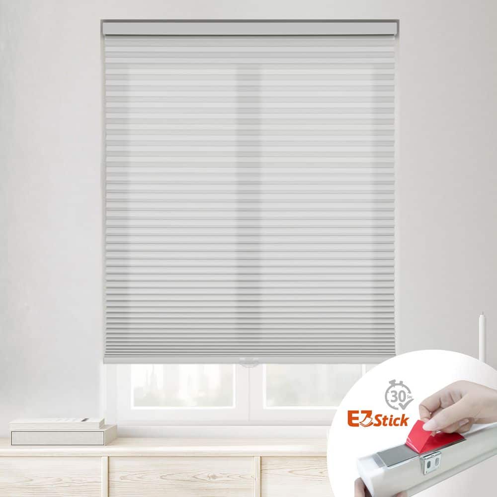 Gray Cloud Cordless Light Filtering EZ Stick No Tools No Drill Eco Polyester Cellular Shades-27.5 in. W x 64 in. L price history on PriceWatchPro