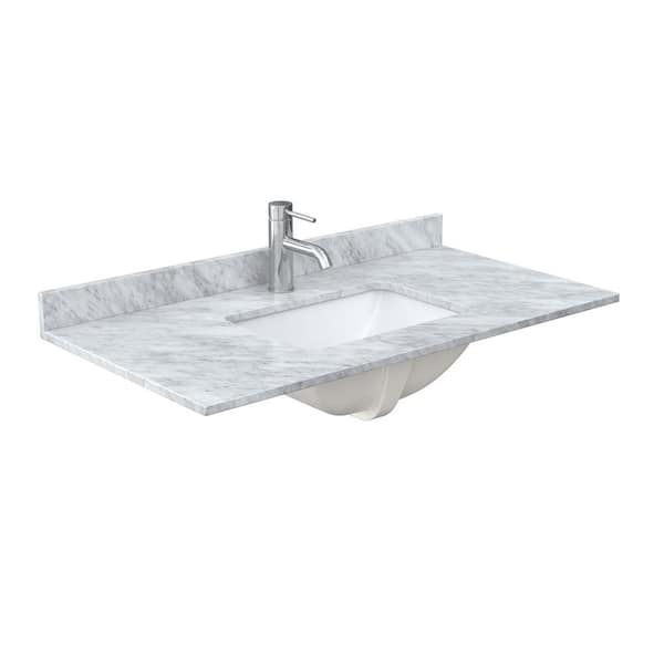 Wyndham Collection 42 in. W x 22 in. D Marble White Rectangular Single Sink Bathroom Vanity Top in White Carrara