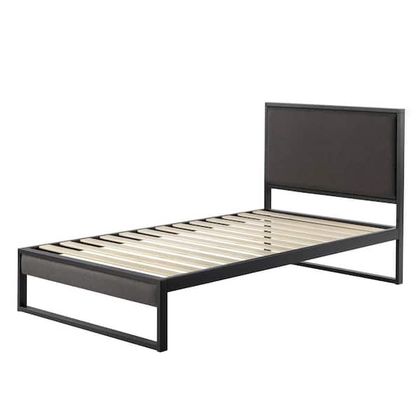 Zinus Christina Grey Upholstered Twin Platform Bed Frame with Headboard