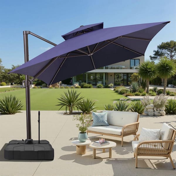 12x14 patio umbrella rectangular OLILAWN 9' x 12' Cantilever Offset with Base Included, Large Outdoor Umbrella with 360-degree Rotation & Infinite Tilt Adjustment, Slate-ol-ht040 it can be used as an outdoor rectangular table 14.8 ft. Steel Rectangular Patio