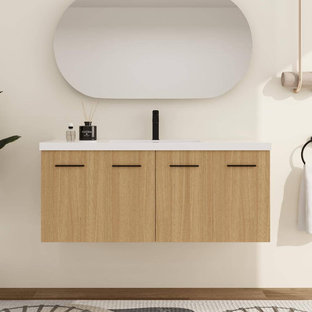 47.24 in. W x 18.11 in. D x 20.47 in. H Wall Mounted Bath Vanity in Light Oak with White Resin Vanity Top price history on PriceWatchPro