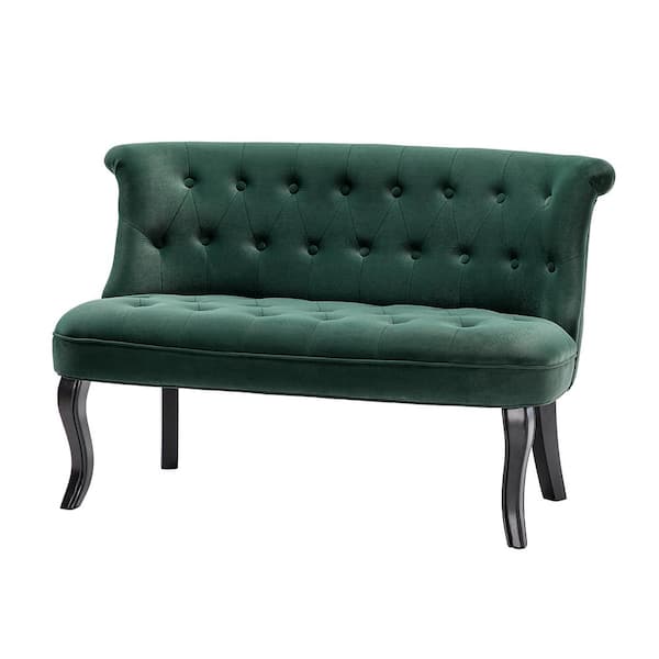 JAYDEN CREATION Niccolo 47 in. Green Velvet Loveseat with Cabriole Legs and Button-tufted Back