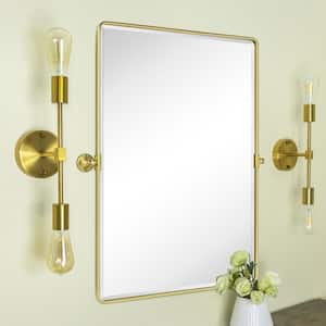 Woodvale 30 in. W x 40 in. H Extra Large Rectangular Metal Framed Wall Mounted Bathroom Vanity Mirror in Brushed Gold