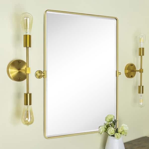 TEHOME Woodvale 30 in. W x 40 in. H Extra Large Rectangular Metal Framed Wall Mounted Bathroom Vanity Mirror in Brushed Gold