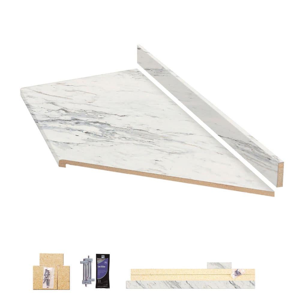 Hampton Bay Wilsonart 8 ft. Right Miter Laminate Countertop Kit in Textured Calcutta  Marble with Ora Eased Edge and Loose Backsplash SRKIT191 - The Home Depot, image size:1000x1000