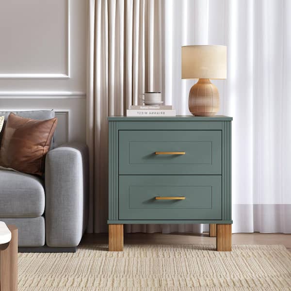 Preston Blue 20.47 in. W 2 Drawer Nightstand with Metal Handle and Elegant Fluted Design