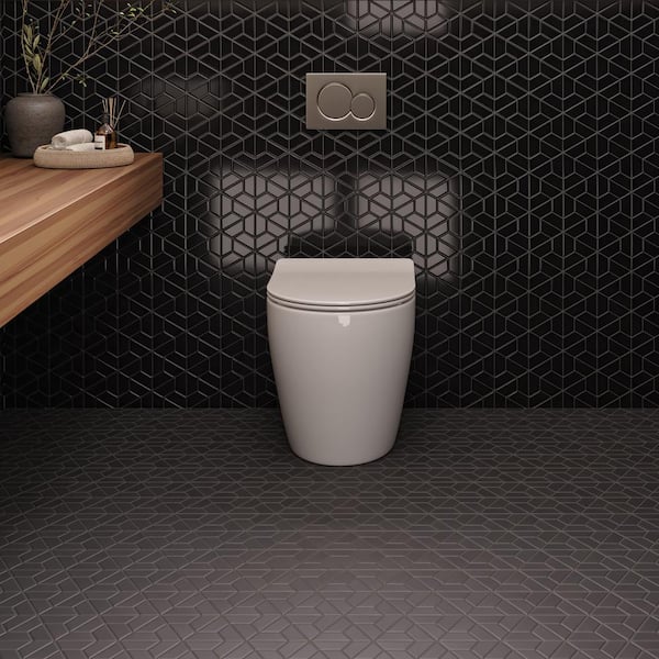 Le Cafe Black 1 in. x 2 in. Half Hexagon Gloss Porcelain Mosaic Tile (9.6 sq. ft./Case)