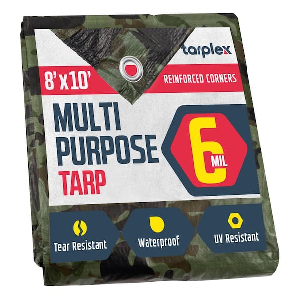 Tarplex 8 ft. x 10 ft. Camo All Purpose Tarp 6-Mil Poly, Waterproof UV Resistant for Patio Pool Cover Roof Tent
