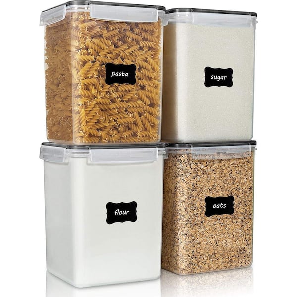Adrinfly Large Food Storage Containers Set 4 Pieces Airtight BPA Free Plastic with Lids for Flour Sugar Rice 24 Labels