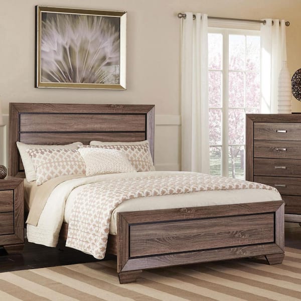 Kauffman Washed Taupe and Brown Wood Frame Eastern King Panel Bed