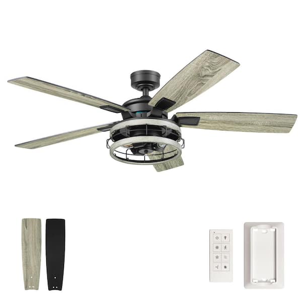 Honeywell Carnegie 52 in. LED Oak Wood Caged Indoor Ceiling Fan with Remote Control, Dual Mounting Options & 5 Dual Finish Blades