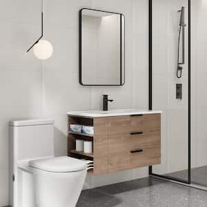 30 in. W x 18.3 in. D x 22.4 in . H Bathroom Vanity in Brown with Glossy White Resin Basin Top (Left Shelves)