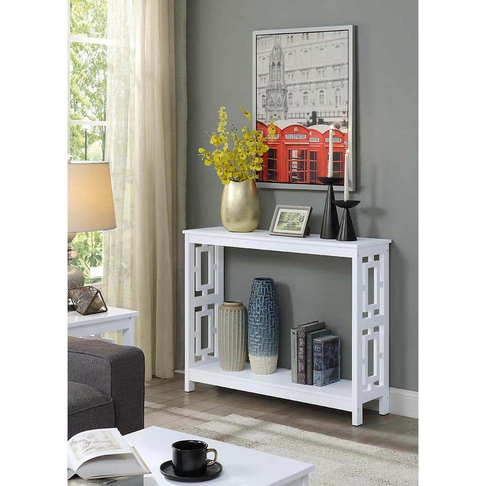 Town Square White Wood Console Table with Storage Shelf