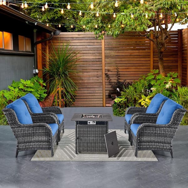 Gymojoy Carolina Gray 5-Piece Wicker Patio Conversation Set with Cushion