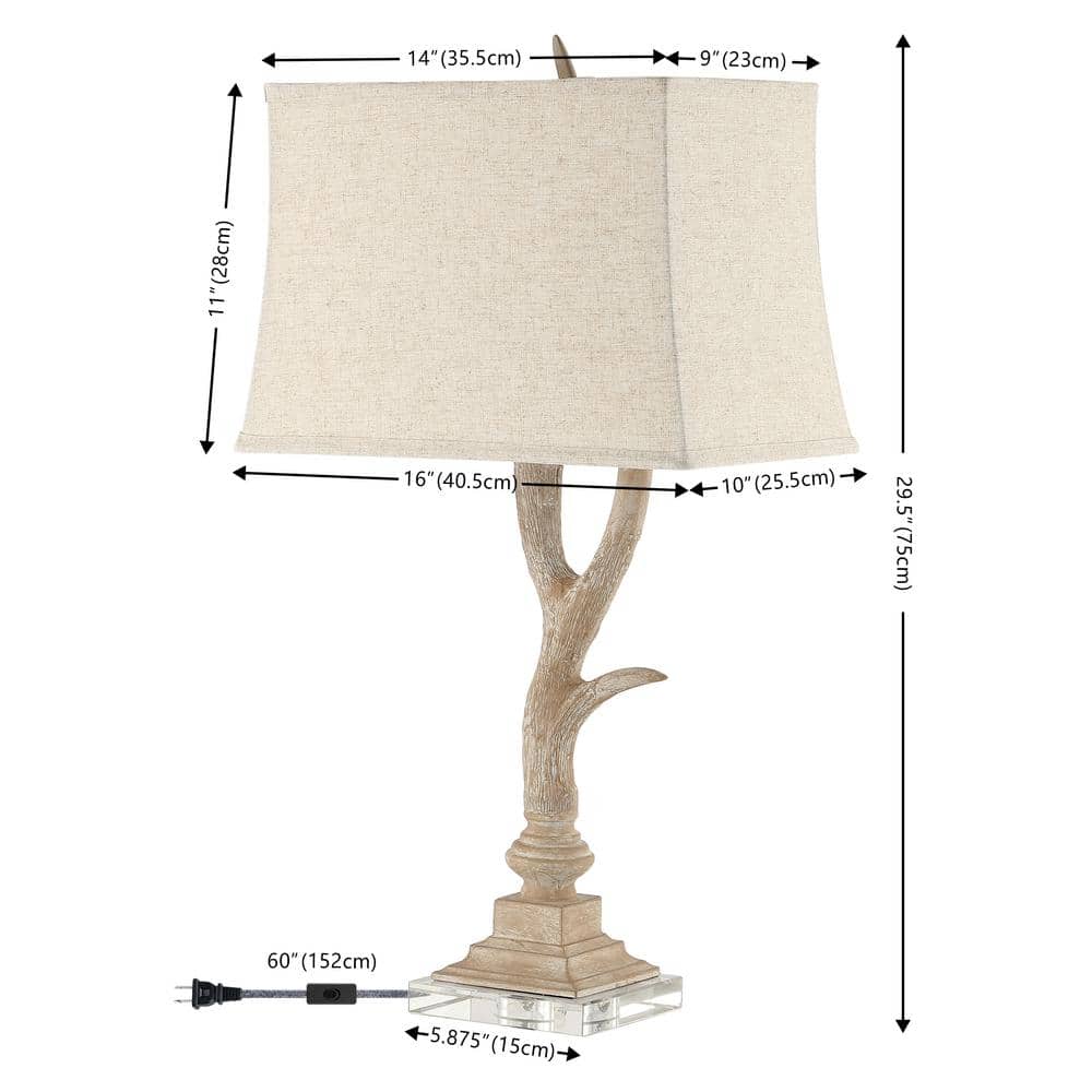 Beige Faux Antler Resin Table Lamp with Linen Shade