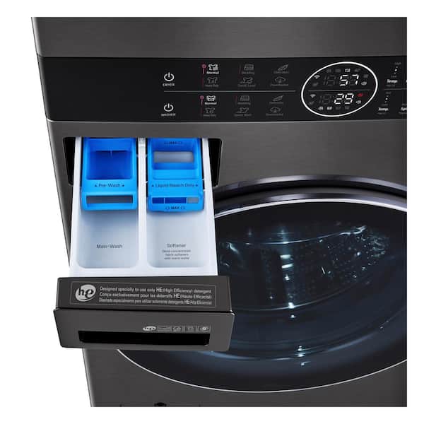 Steam Black Cu.Ft. Center 4.5 & - Depot Load The SMART w/ in Stacked WKEX200HBA Dryer 7.4 Washer Front Steel LG Laundry Cu.Ft. Home Electric WashTower