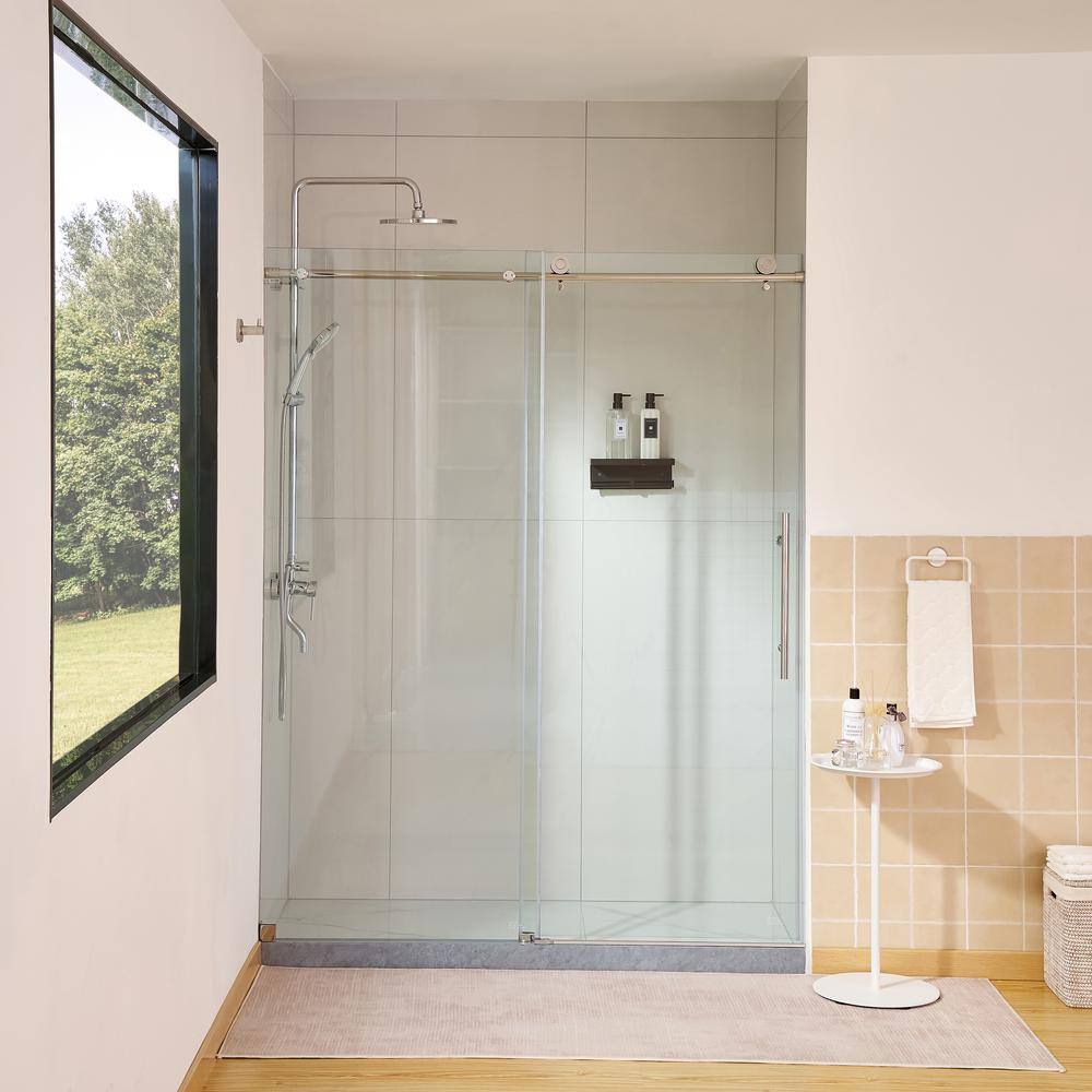 Chrome Frameless Single Sliding Shower Door with Clear Glass Panels