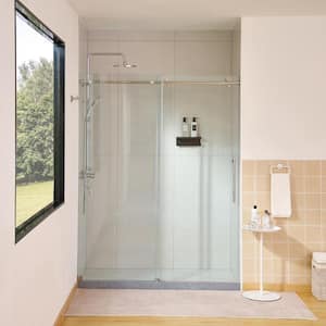 60 in. W x 76 in. H Frameless Soft Close Sliding Shower Door in Chrome with Explosion-Proof Clear Glass