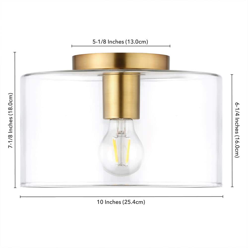 Henri 10" Brass and Glass Drum Flush Mount Light
