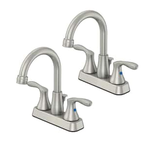Deveral 4 in. Centerset 2-Handle High-Arc Bathroom Faucet with Drain Kit Included in Brushed Nickel (2-Pack)