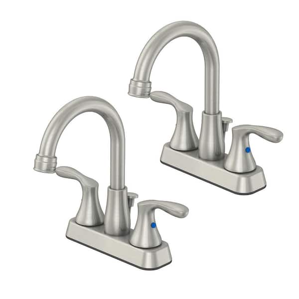 PRIVATE BRAND UNBRANDED Deveral 4 in. Centerset 2-Handle High-Arc Bathroom Faucet with Drain Kit Included in Brushed Nickel (2-Pack)