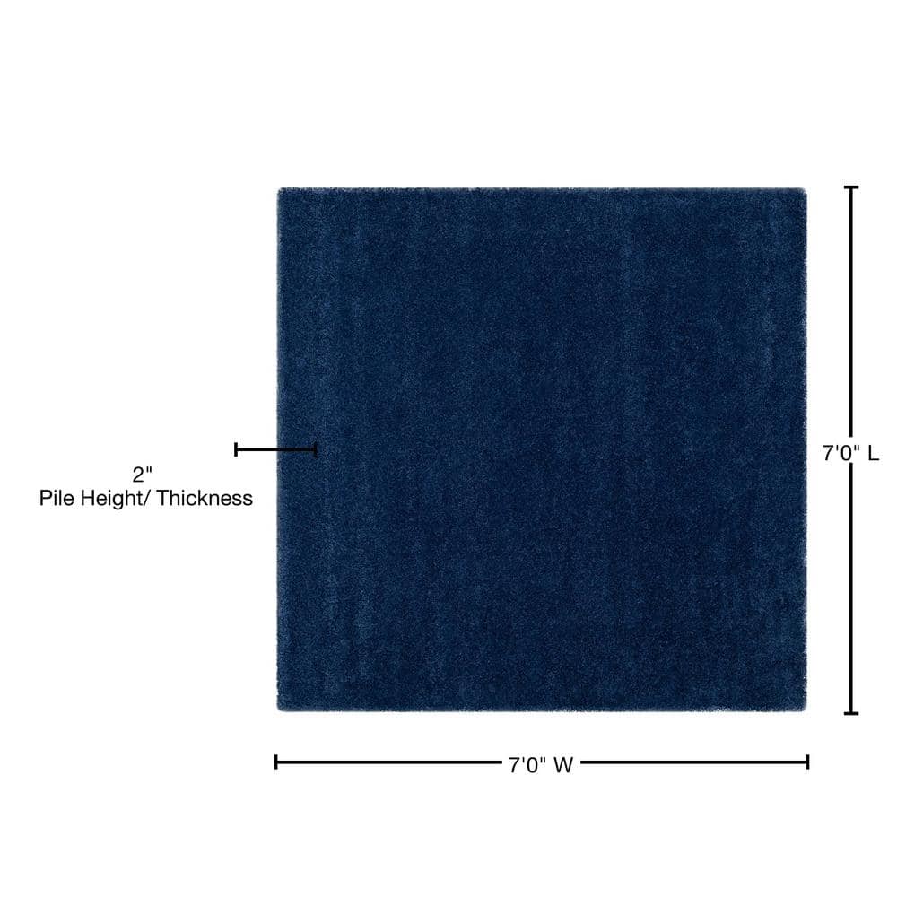 Navy Square Synthetic Shag Area Rug, 7' x 7'