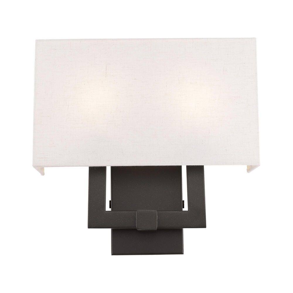 Meridian English Bronze 2-Light Wall Sconce with Oatmeal Shade