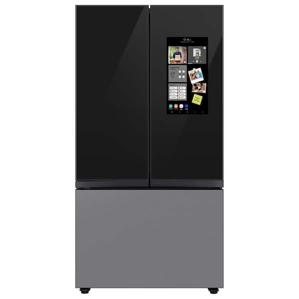 Samsung Bespoke 30 cu ft Customizable 3-Door French Door Smart Refrigerator with Charcoal Glass Family Hub Panel, Standard Depth