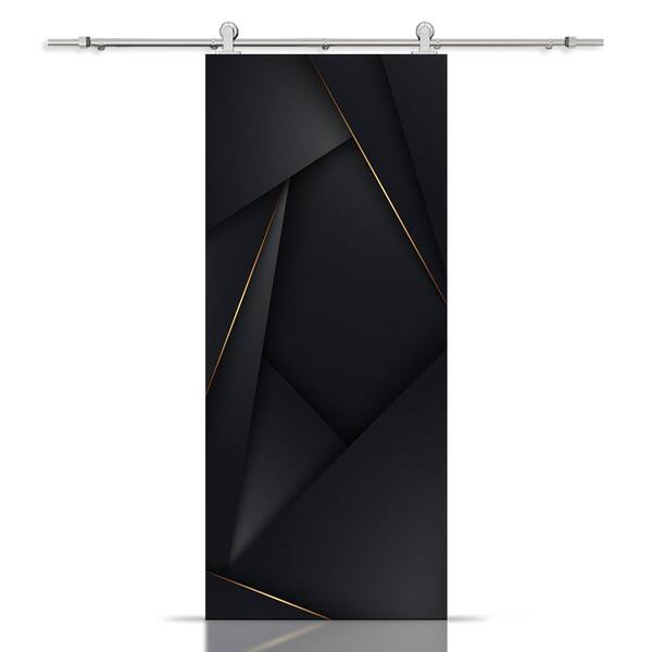 CALHOME 24 in. x 84 in. Artisan Print Series Black and Gold MDF Modern Interior Sliding Barn Door with Hardware Kit