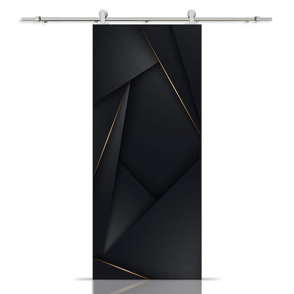 CALHOME 30 in. x 96 in. Artisan Print Series Black and Gold MDF Modern Interior Sliding Barn Door with Hardware Kit