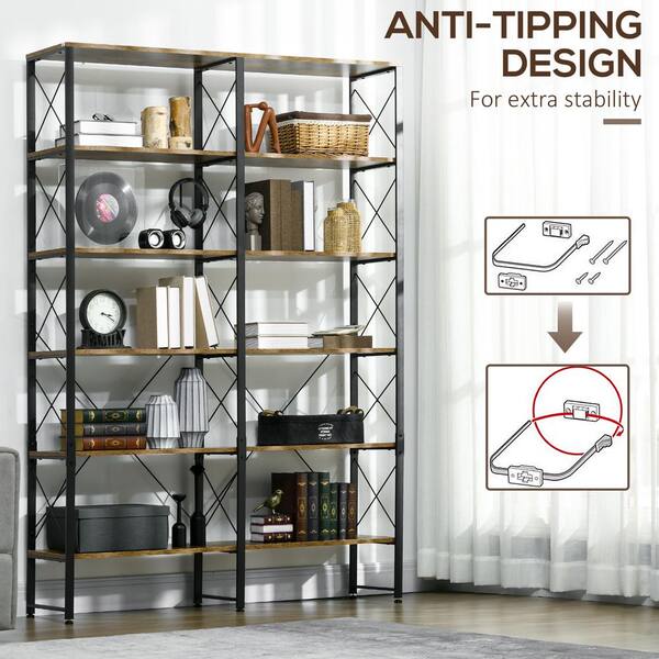 71 in. W Metal 5 Shelves Bookcase in Brown