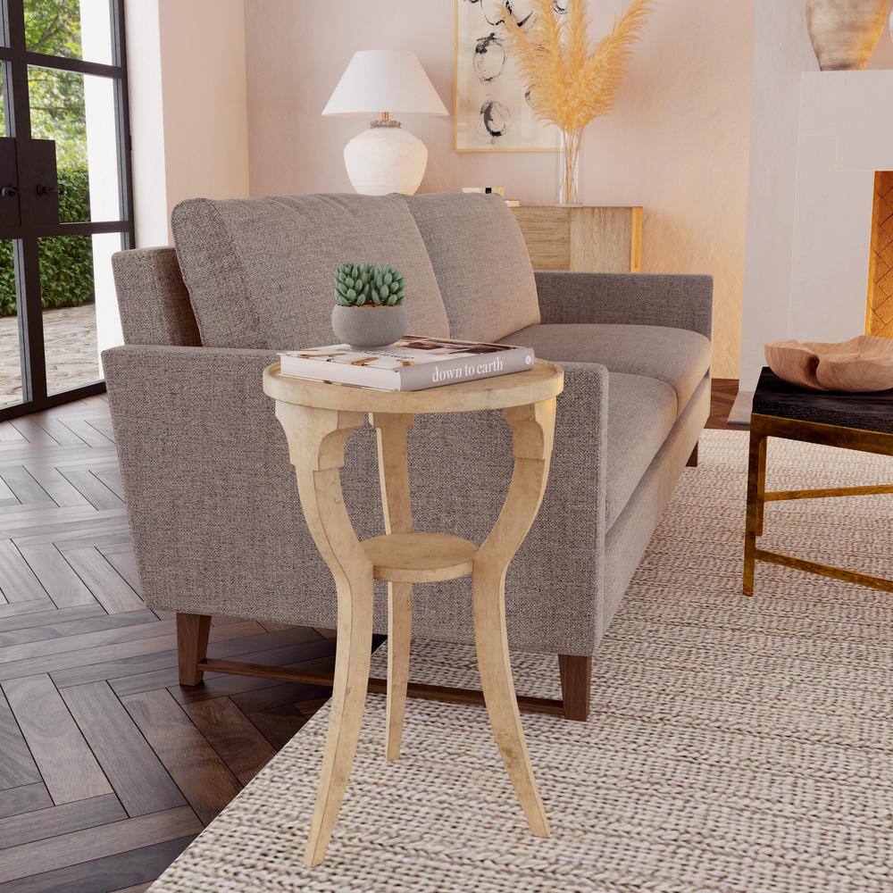 Dalton Antique Beige Round Wood Accent Table with Shelf