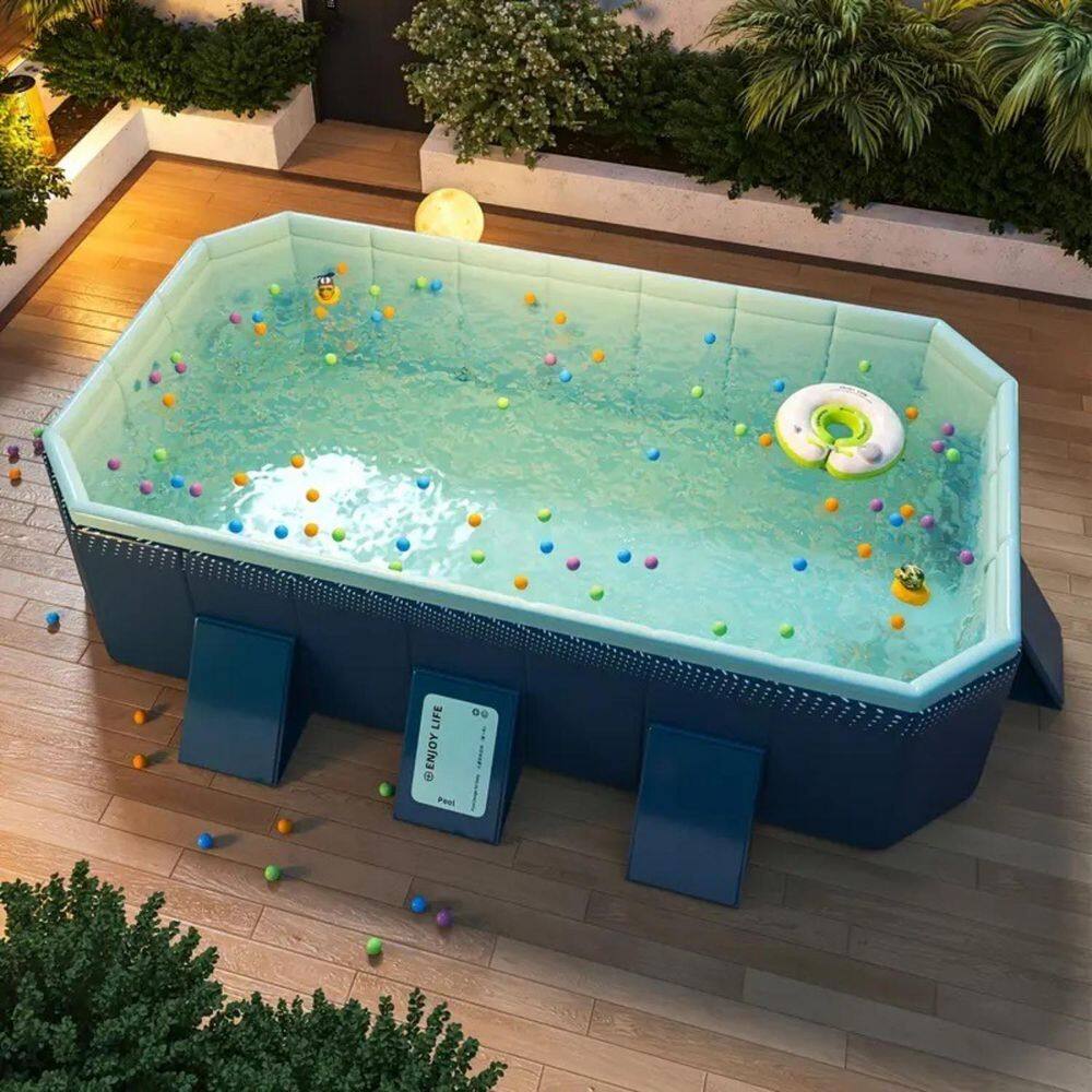 100 in. L x 65 in. W Rectangle Above Ground Folding PVC Pool with 19 in. Depth for Outdoor Patio Beach Garden price history on PriceWatchPro
