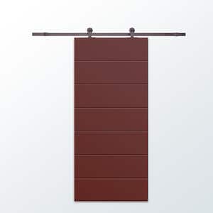 36 in. x 84 in. Maroon Stained Composite MDF Paneled Interior Sliding Barn Door with Hardware Kit