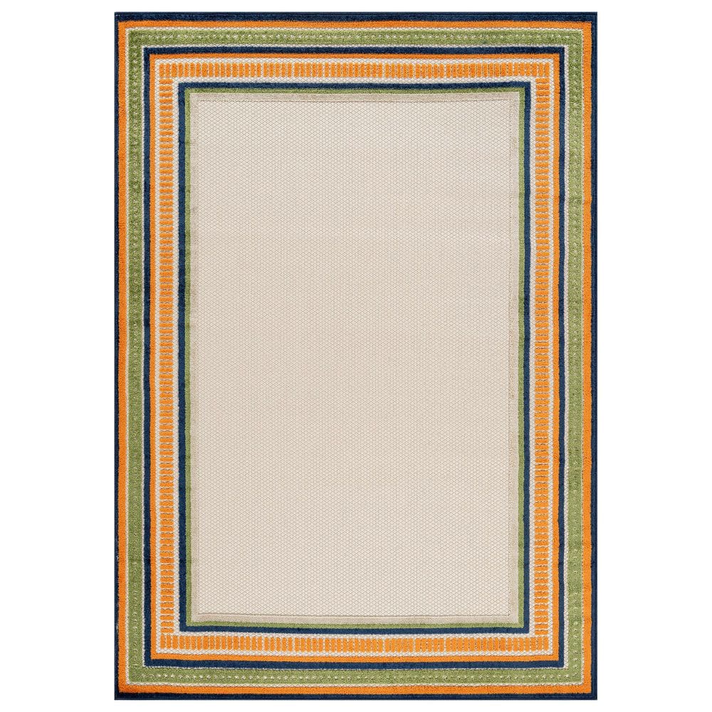 Coastal Border Design Indoor/Outdoor High-Low Textured Area Rug, Coastal Border, Easy-Clean Patio Rug 8' x 10' Multi