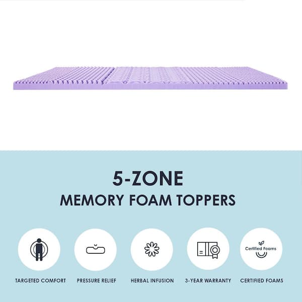  Lucid 2 Inch Mattress Topper Queen – Memory Foam Mattress  Topper Queen – 5 Zone Lavender Infusion – CertiPur Certified Foam : Home &  Kitchen