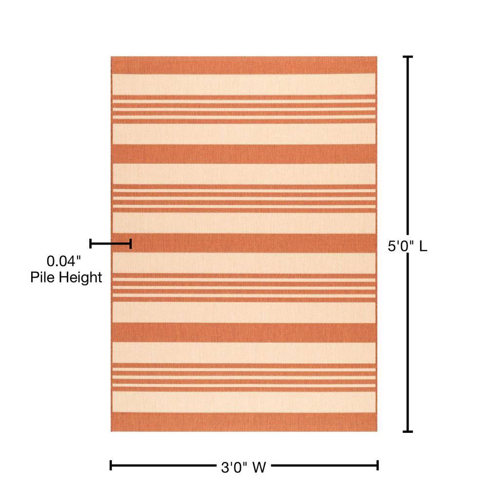 Reversible Terracotta Stripe Synthetic 3' x 5' Outdoor Rug