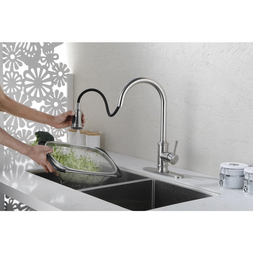 Brushed Nickel Pull-Out Spray Kitchen Faucet with Single Handle