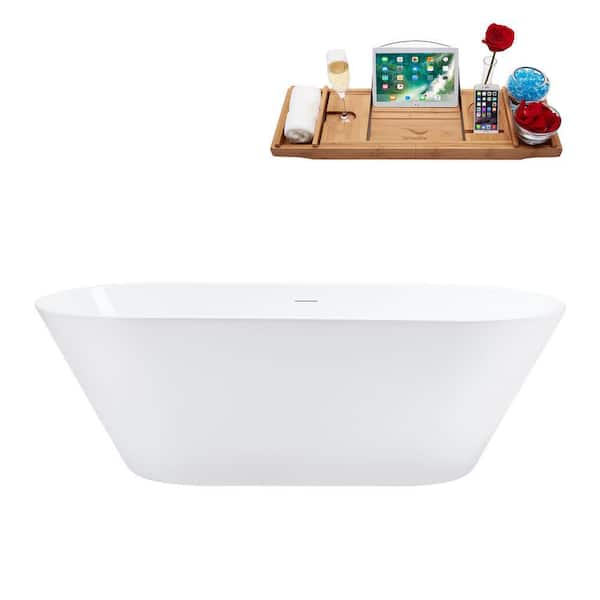 70 in. Acrylic Flatbottom Non-Whirlpool Bathtub in Glossy White With Matte Black Drain