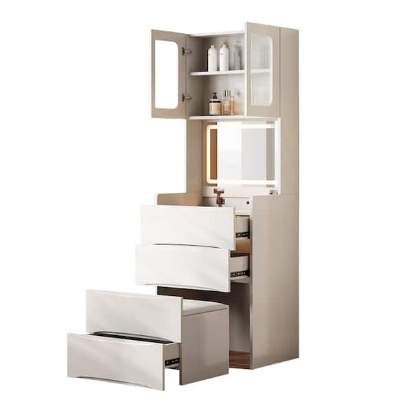 3-Piece White Vanity Table Set with LED Mirror, Flip Top & Storage Stool durable construction