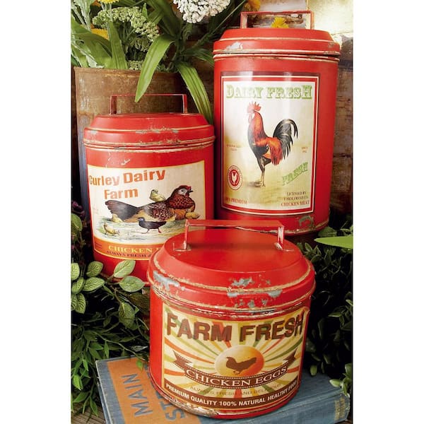 Litton Lane Red Metal Decorative Jars (Set of 3)