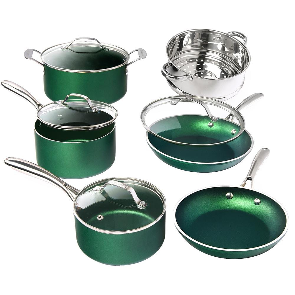 NEW 8 Pcs Non Stick Cookware Set Green Granite Carote Nonstick Pots and  Pans Set